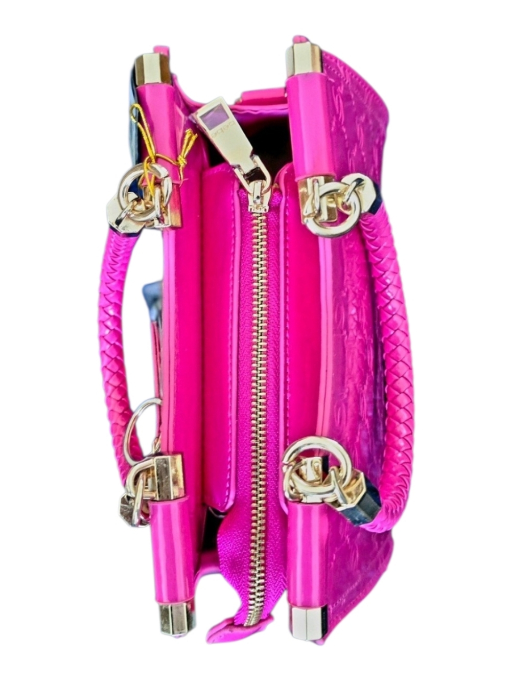 New Bebe Dana Patent leather Fuchsia Pink Satchel/ Crossbody Bag - Picture 7 of 13
